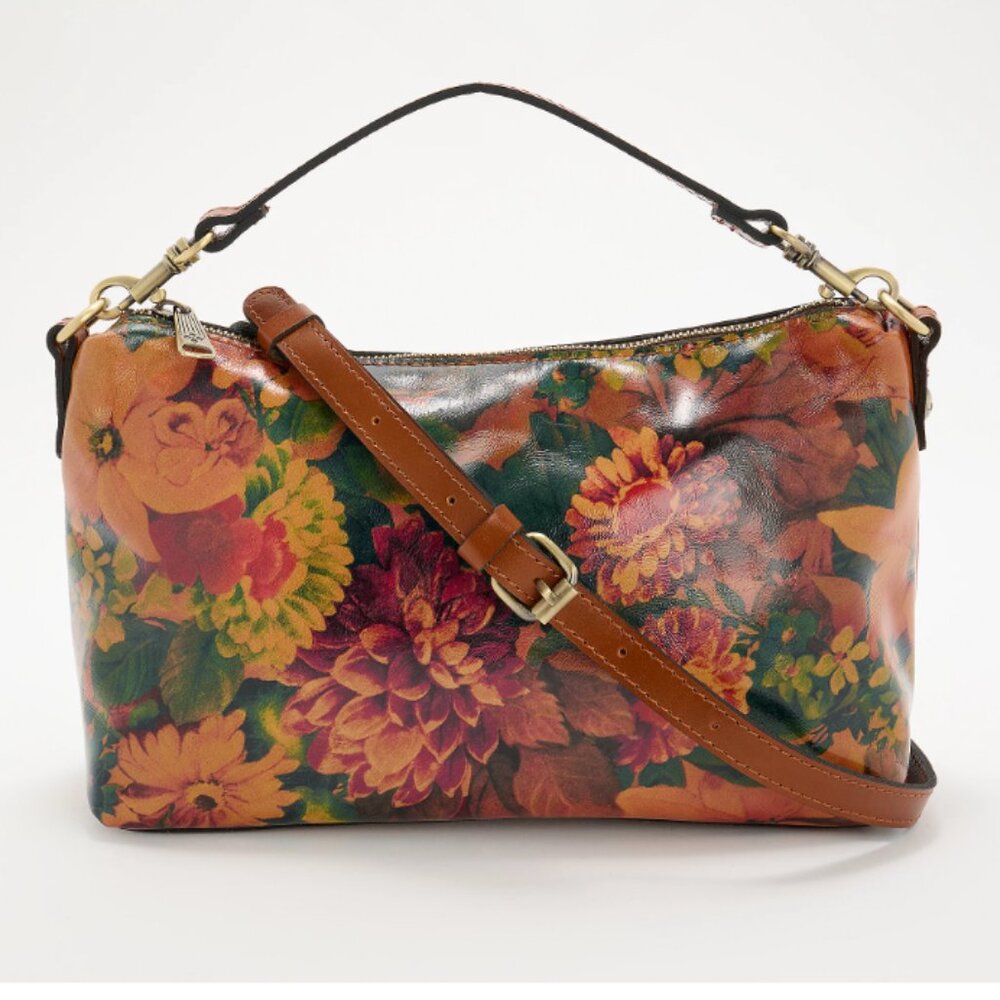 Patricia Nash Floral Leather Shoulder Bag in Multicolor Orange & Green
